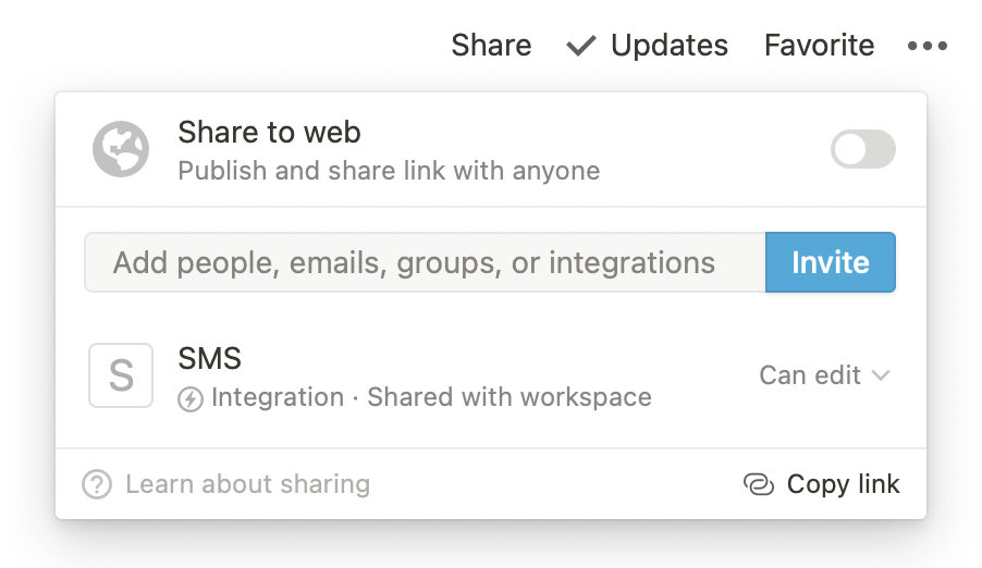 Example of how to shar the Notion integration with the page